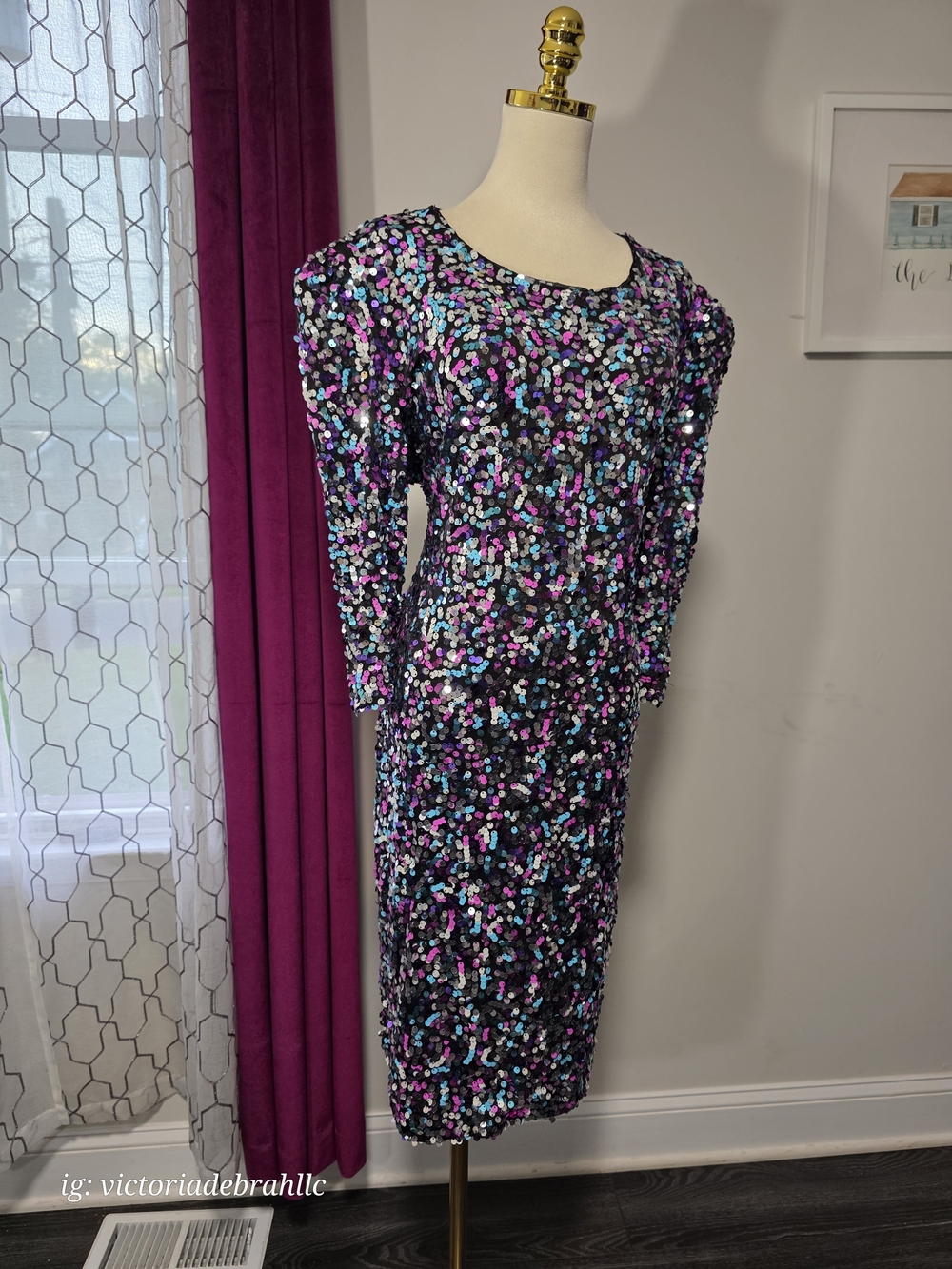 Sequin Open-Back Dress- Black with Multi-Colored Sequins